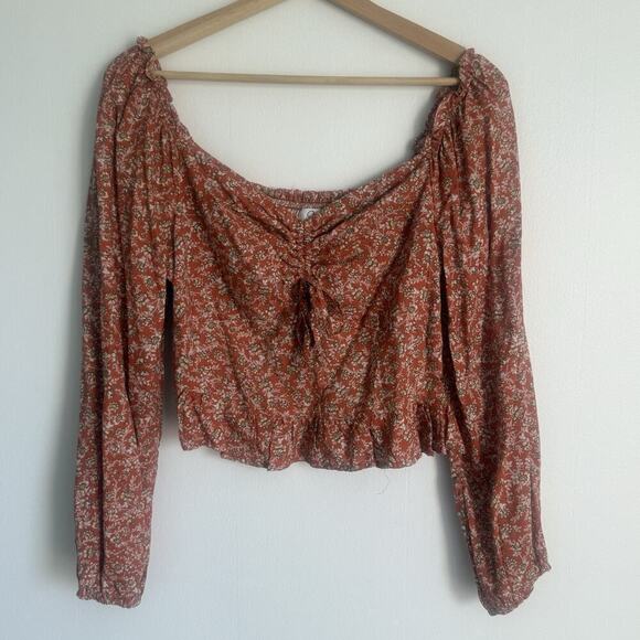 Japna Tops - JAPNA Rust Fall Floral NWOT Smocked Peasant Top Long Sleeve Boho Square Neck M
